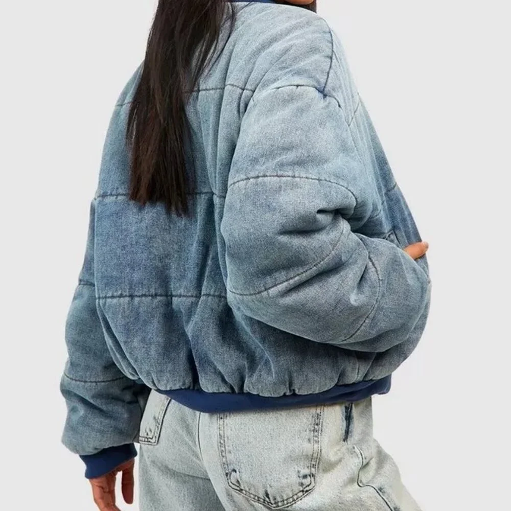 Faded Padded Oversized Denim Bomber Jacket (Sz 10)